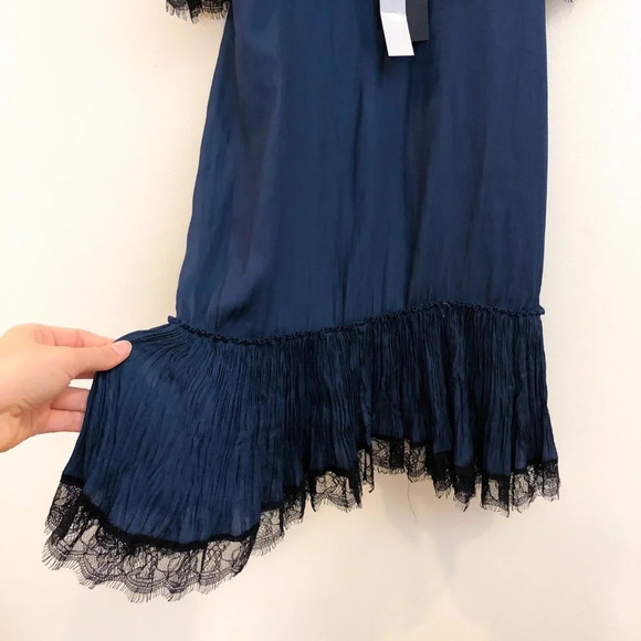 Halston Heritage Evening Collection Navy Lace Ruffle Cocktail Party Dress 6 NWT - Picture 4 of 11